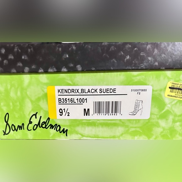 SAM EDELMAN Kendrix Suede/Leather Buckle & Strap Banana Heel Booties Black 9.5 - Picture 11 of 11